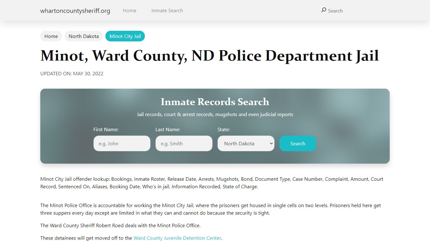 Minot, ND City Jail Inmates, Arrests - Wharton County Sheriff